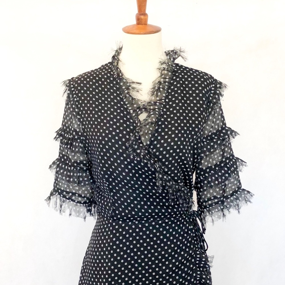 Lulu’s Black Polka Dot Chiffon Wrap Dress - Picture 3 of 8